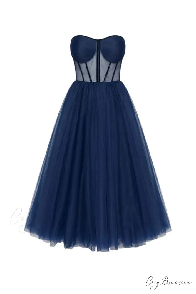 All For Love Trendy Strapless Tulle Midi Dress