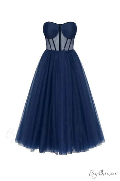 All For Love Trendy Strapless Tulle Midi Dress