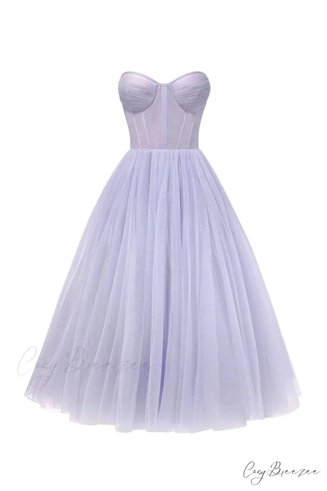 All For Love Trendy Strapless Tulle Midi Dress