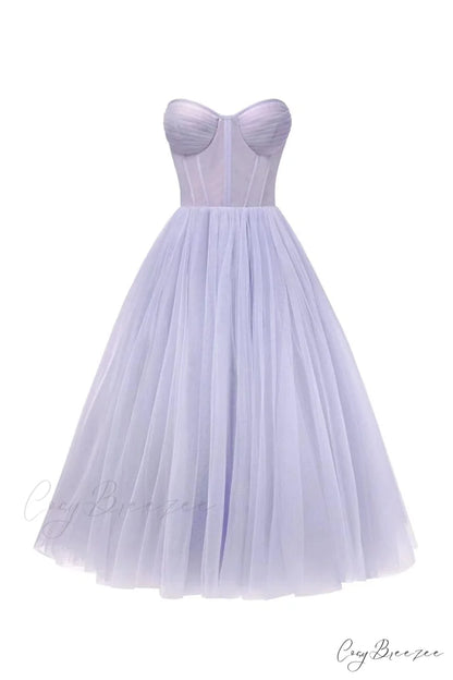 All For Love Trendy Strapless Tulle Midi Dress
