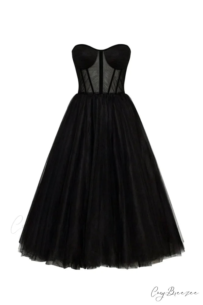 All For Love Trendy Strapless Tulle Midi Dress