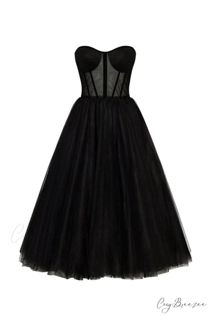 All For Love Trendy Strapless Tulle Midi Dress