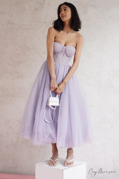 All For Love Trendy Strapless Tulle Midi Dress