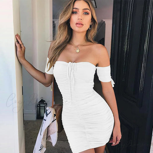 All My Heart Charming Ruched Mini Dress WHITE / S