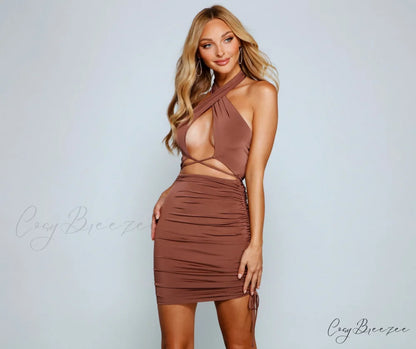 All The Ruched Charming Moves Cutout Mini Dress