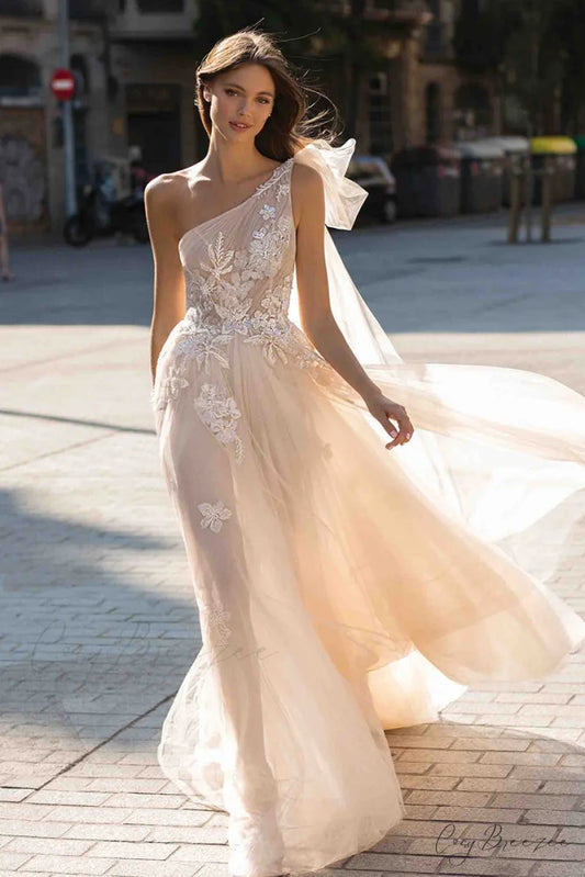 All Yours Sheer Trendy Love One-Shoulder Maxi Dress Champagne / 2