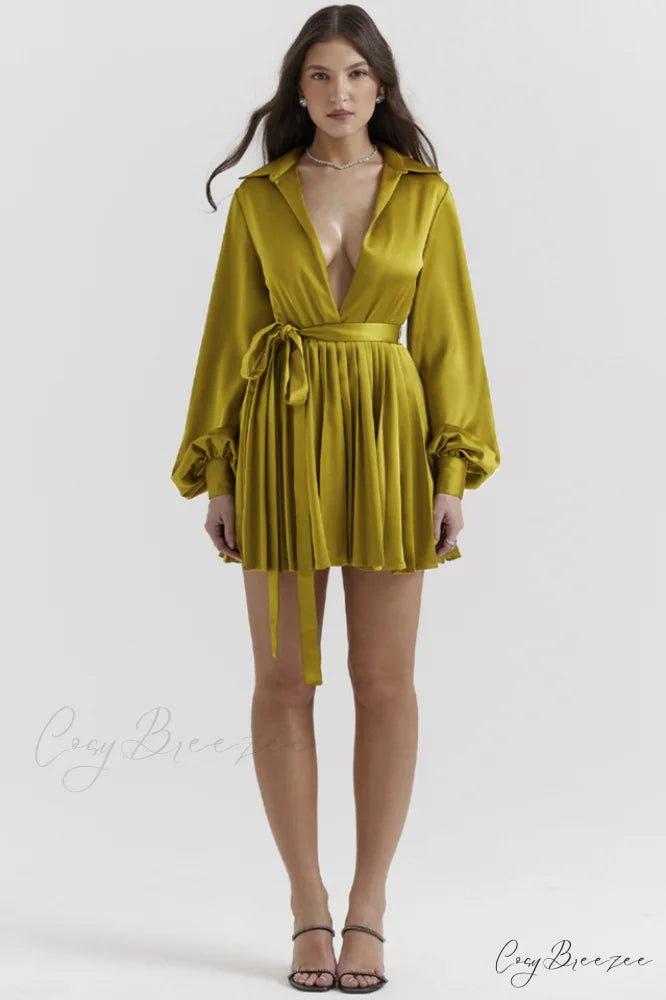 Allegra Chartreuse Stylish Pleated Shirt Dress
