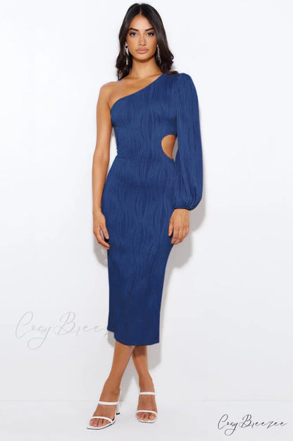 Allegra One Stylish Shoulder Midi Dress M / Navy