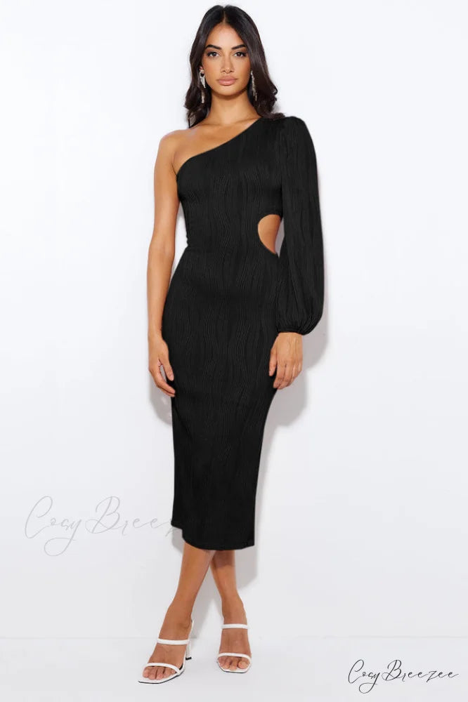 Allegra One Stylish Shoulder Midi Dress S / Black