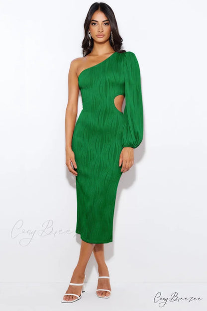 Allegra One Stylish Shoulder Midi Dress S / Green
