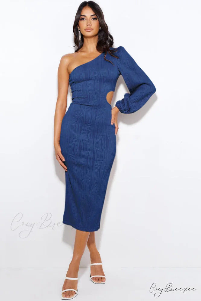 Allegra One Stylish Shoulder Midi Dress S / Navy