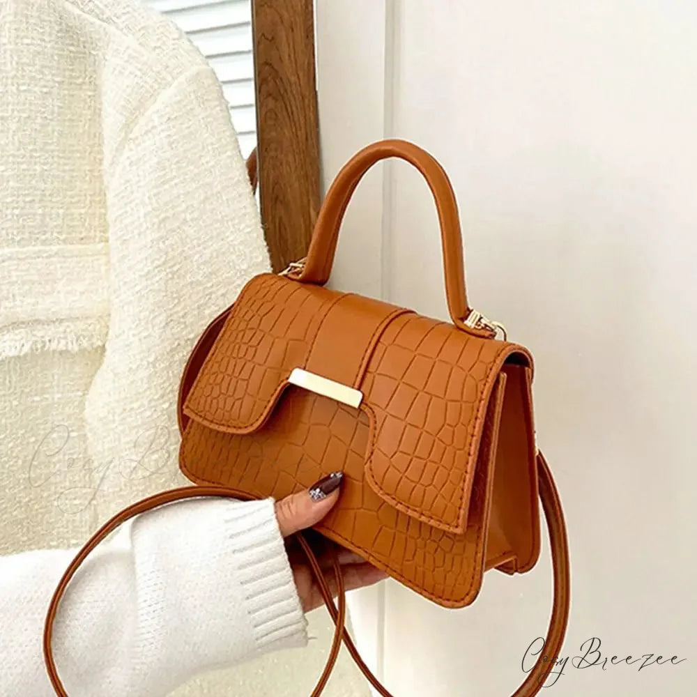 Alligator Pattern Small Vintage PU Leather Crossbody Brown handbag-250126