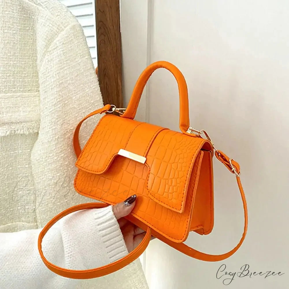 Alligator Pattern Small Vintage PU Leather Crossbody Orange handbag-250126