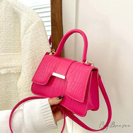 Alligator Pattern Small Vintage PU Leather Crossbody Rose Red handbag-250126