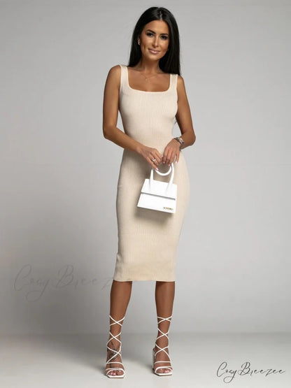 Allure Them All Scoop Graceful Neck Tank Midi Dress TAUPE / XS