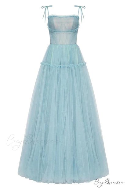 Alluring Beauty Tie-Strap Trendy Tulle Maxi Dress