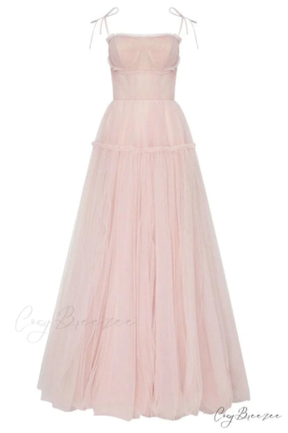 Alluring Beauty Tie-Strap Trendy Tulle Maxi Dress