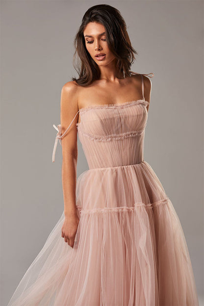 Alluring Beauty Tie-Strap Trendy Tulle Maxi Dress