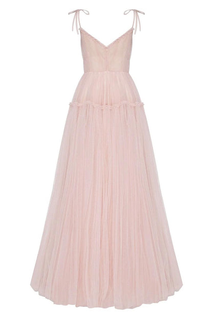 Alluring Beauty Tie-Strap Trendy Tulle Maxi Dress