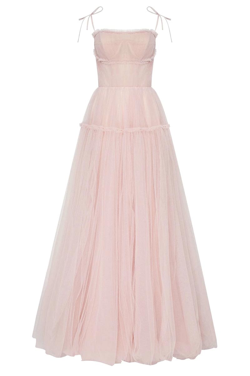 Alluring Beauty Tie-Strap Trendy Tulle Maxi Dress