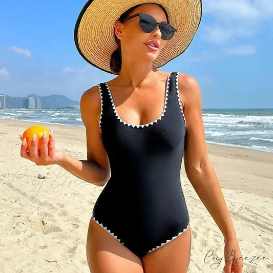 Alluring Black Open Back Swimwear One Piece Black / S onepiece-250223