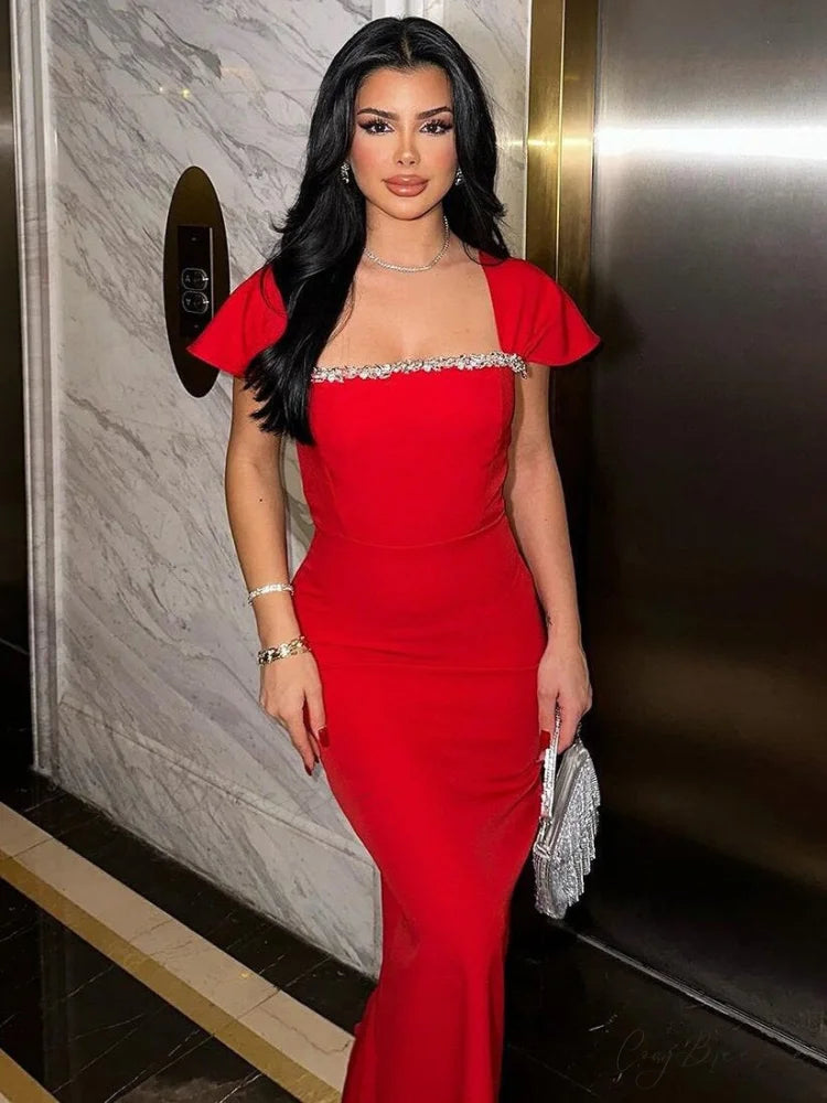 Alluring Cascading Crystal Bandage Dress Formal Dress red / XS promdress-250223