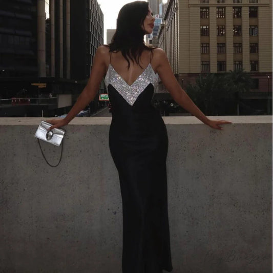 Alluring Deep-V Crystal Bandage Dress Formal Dress black / XS promdress-250223