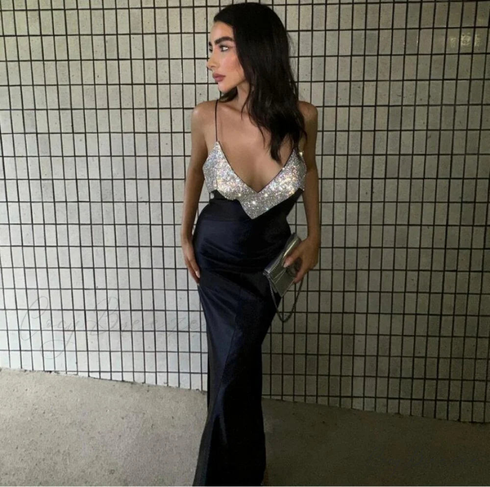 Alluring Deep-V Crystal Bandage Dress Formal Dress promdress-250223