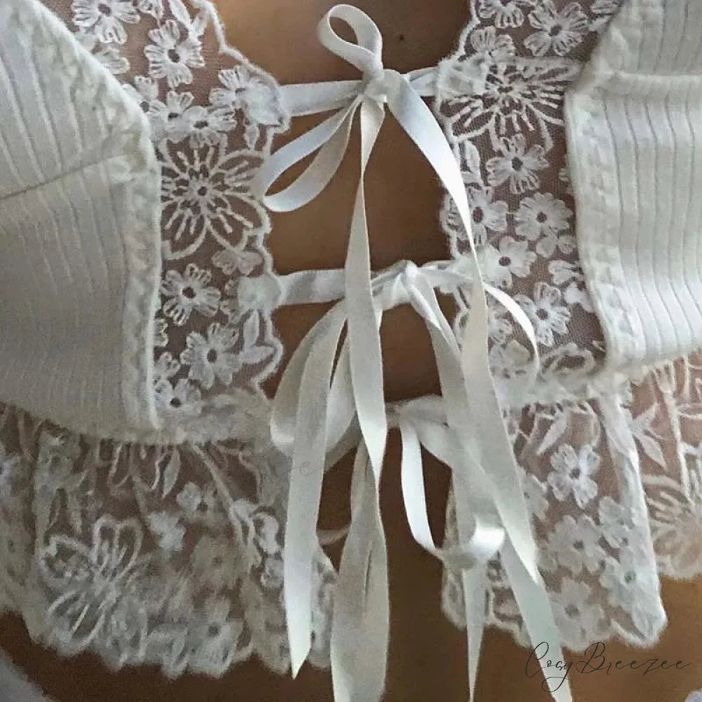 Alluring Deep V-neck Lace Ribbed White Crop Top croptop-250126