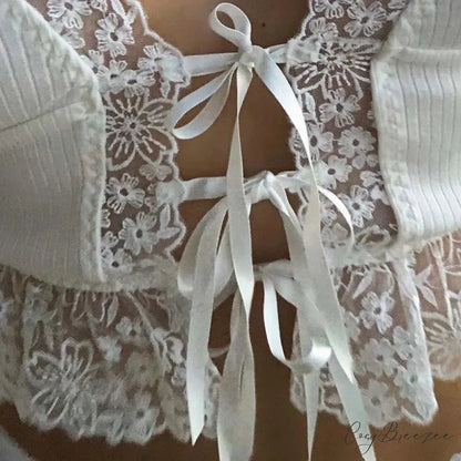 Alluring Deep V-neck Lace Ribbed White Crop Top croptop-250126
