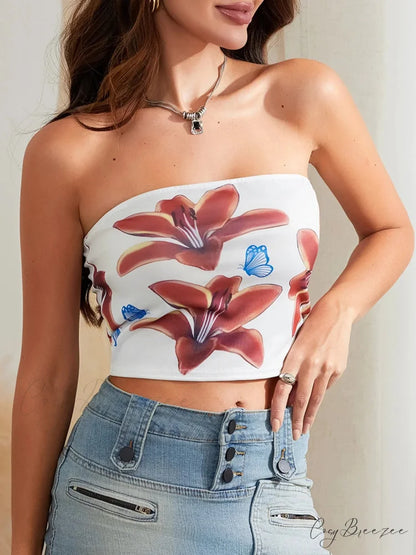 Alluring Floral Strapless Backless Crop Tank Tube Top croptop-250126