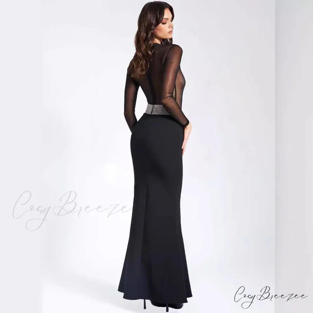 Alluring Open-Back Crystal Party Dress Formal Dress black / XS promdress-250223