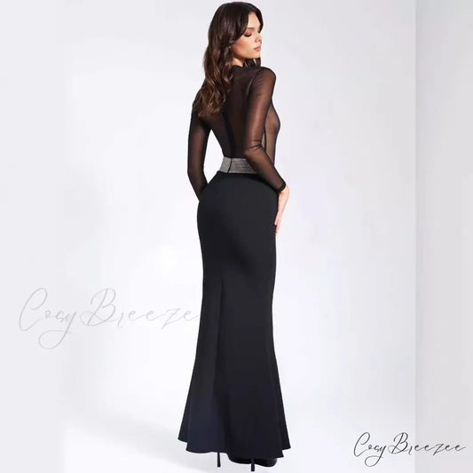 Alluring Open-Back Crystal Party Dress Formal Dress black / XS promdress-250223
