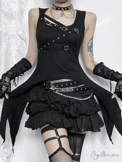 Alt Goth Cyber Y2K Gothic Eyelet Bandage Crop Top Black / S