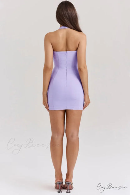 Alyssa Orchid Crepe Charming Plunge Mini Dress