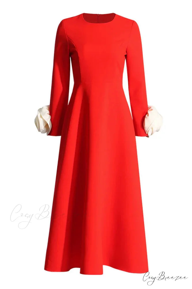 Alyvia Flower Stylish Embellished Midi Dress S / Red