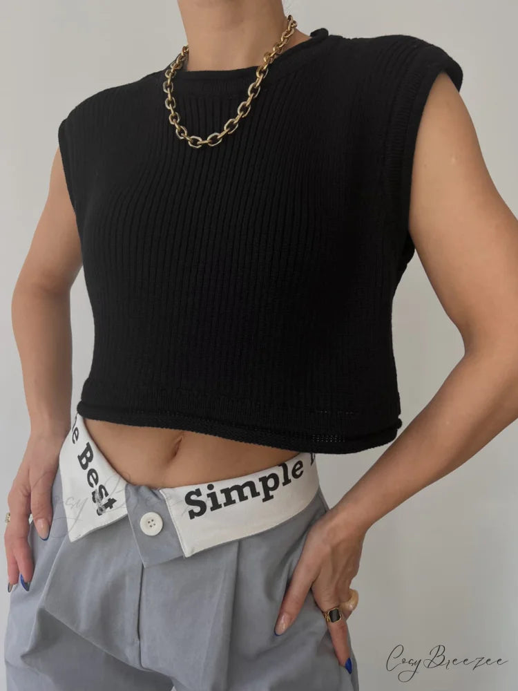 Amalfi Coast Graceful Rib Crop Vest Black / XS