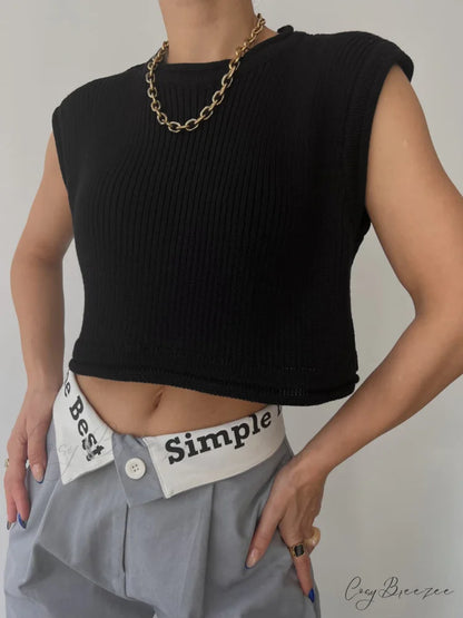 Amalfi Coast Graceful Rib Crop Vest Black / XS