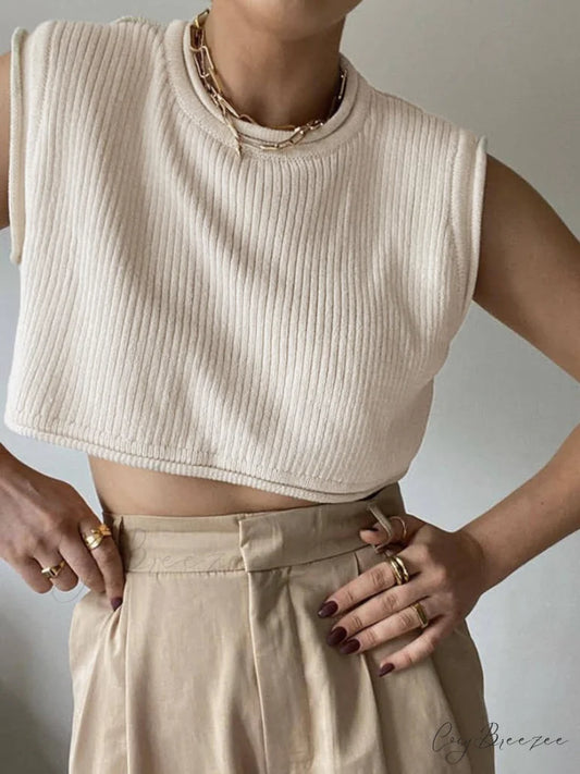 Amalfi Coast Graceful Rib Crop Vest Off-White / XS