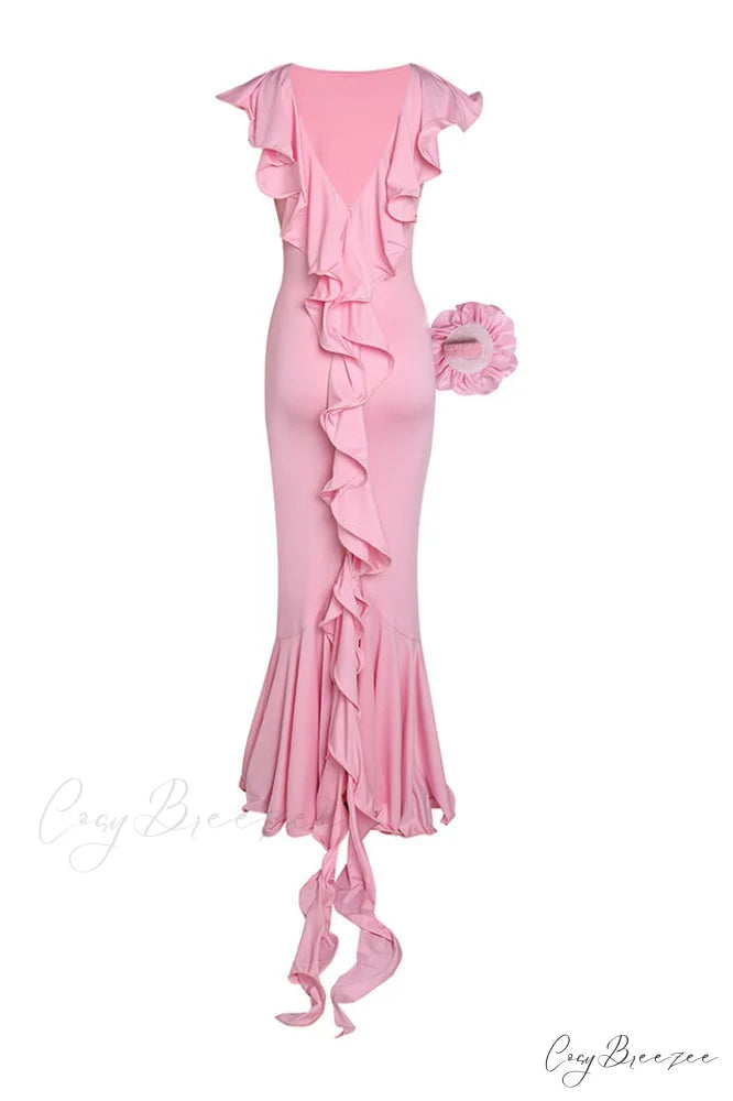 Amalie Ruffle Stylish Draped Maxi Dress S / Pink
