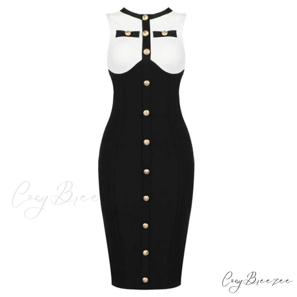 AMANDINE Elegant MIDI DRESS Black / S