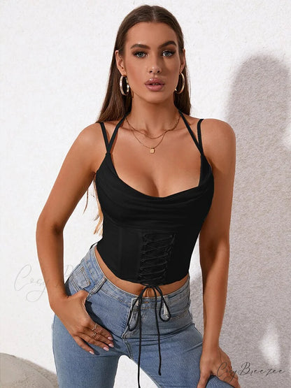 AMBER Elegant CROP TOP Black / XS