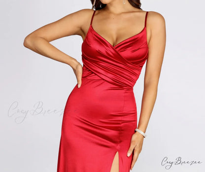 Amelia Formal High Charming Slit Satin Dress