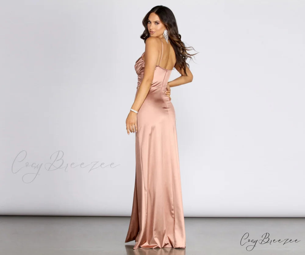 Amelia Formal High Charming Slit Satin Dress