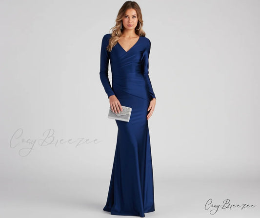 Amelia Long Stylish Sleeve Mermaid Dress BLUE / XS