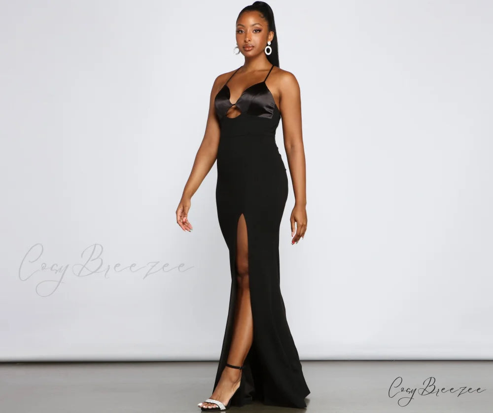 Amelie Formal High Charming Slit Crepe Dress