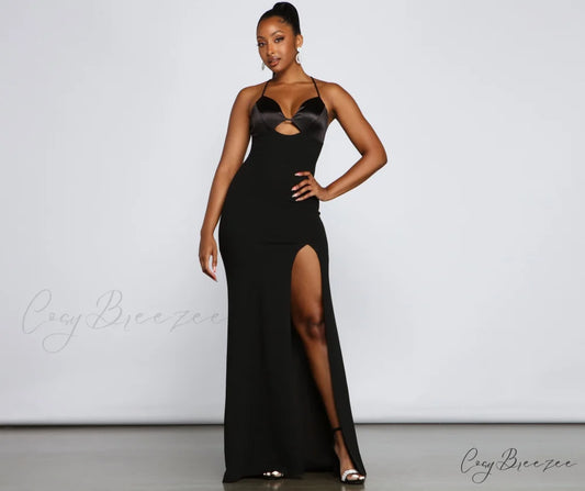 Amelie Formal High Charming Slit Crepe Dress BLACK / XS