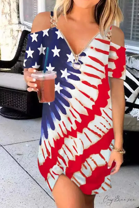 American Flag Graceful Sleeveless Mini Dress Blue / S