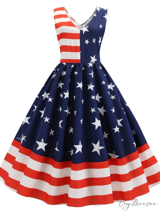 American Flag Stripe Printing Dress - July Outfits