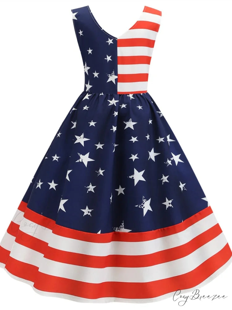 American Flag Stripe Printing Dress - July Outfits
